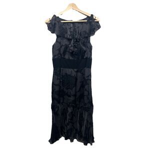 Milly Dark Floral Whimsical Silk Ruffle Slip Dress Size 6 RETAIL: $495